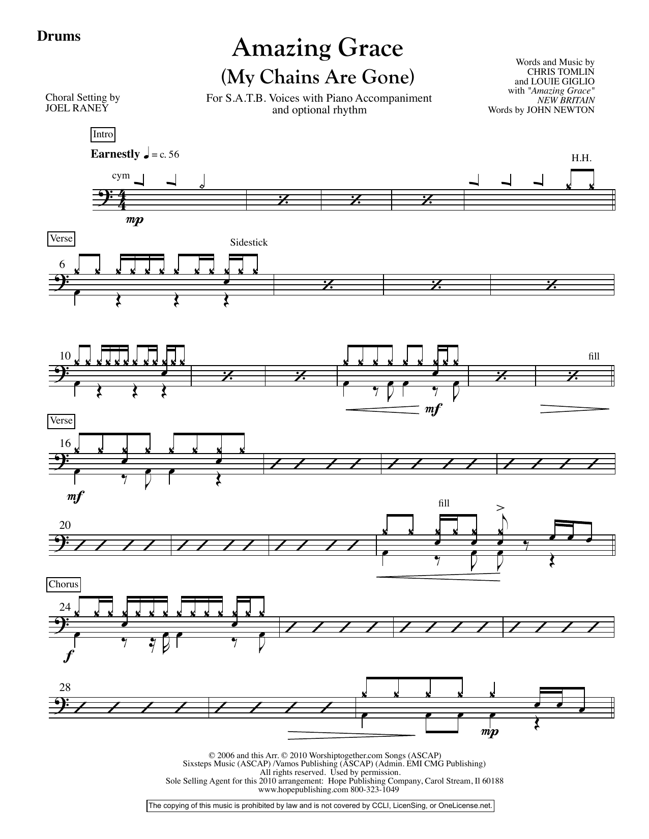 Joel Raney Amazing Grace (My Chains Are Gone) - Drums sheet music notes and chords arranged for Choir Instrumental Pak