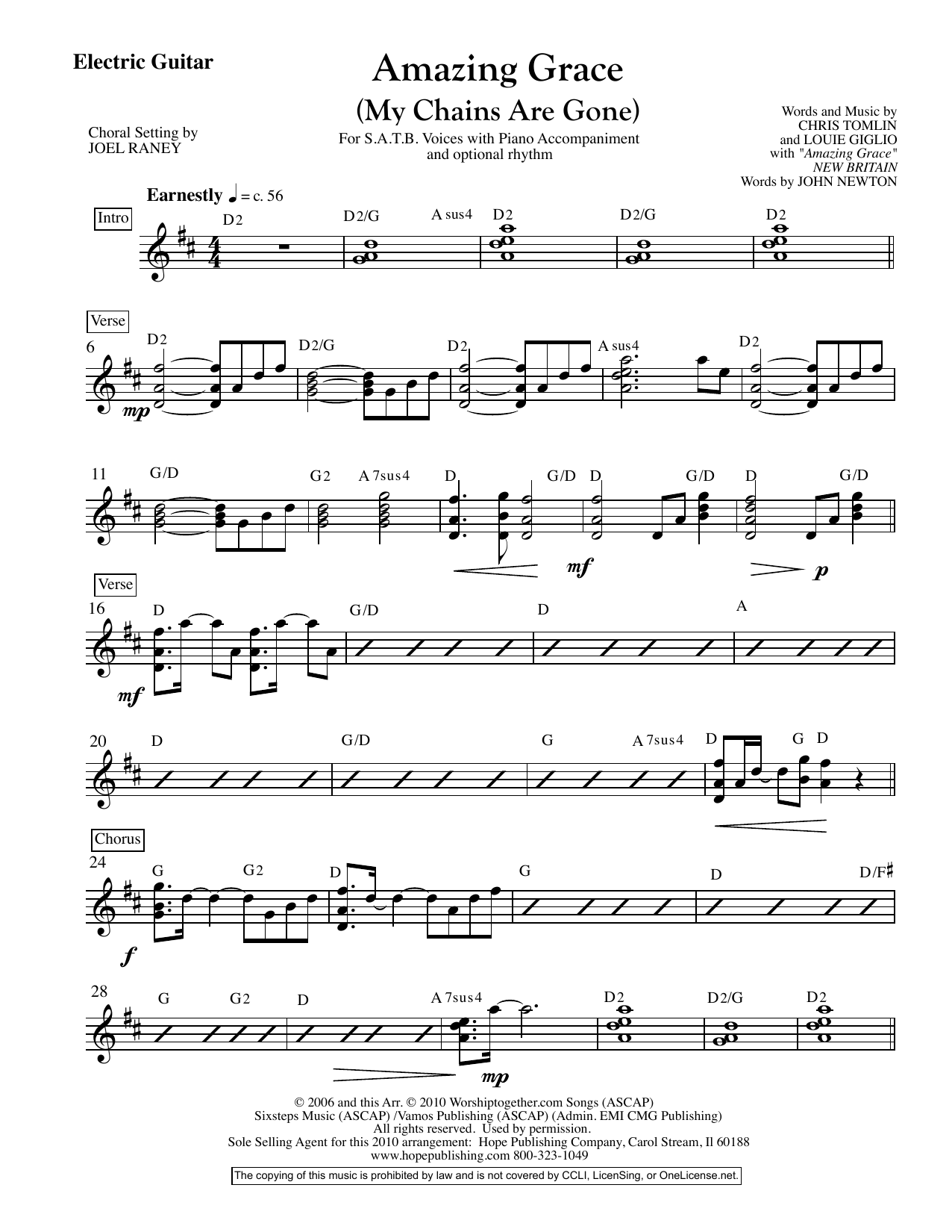 Joel Raney Amazing Grace (My Chains Are Gone) - Electric Guitar sheet music notes and chords arranged for Choir Instrumental Pak