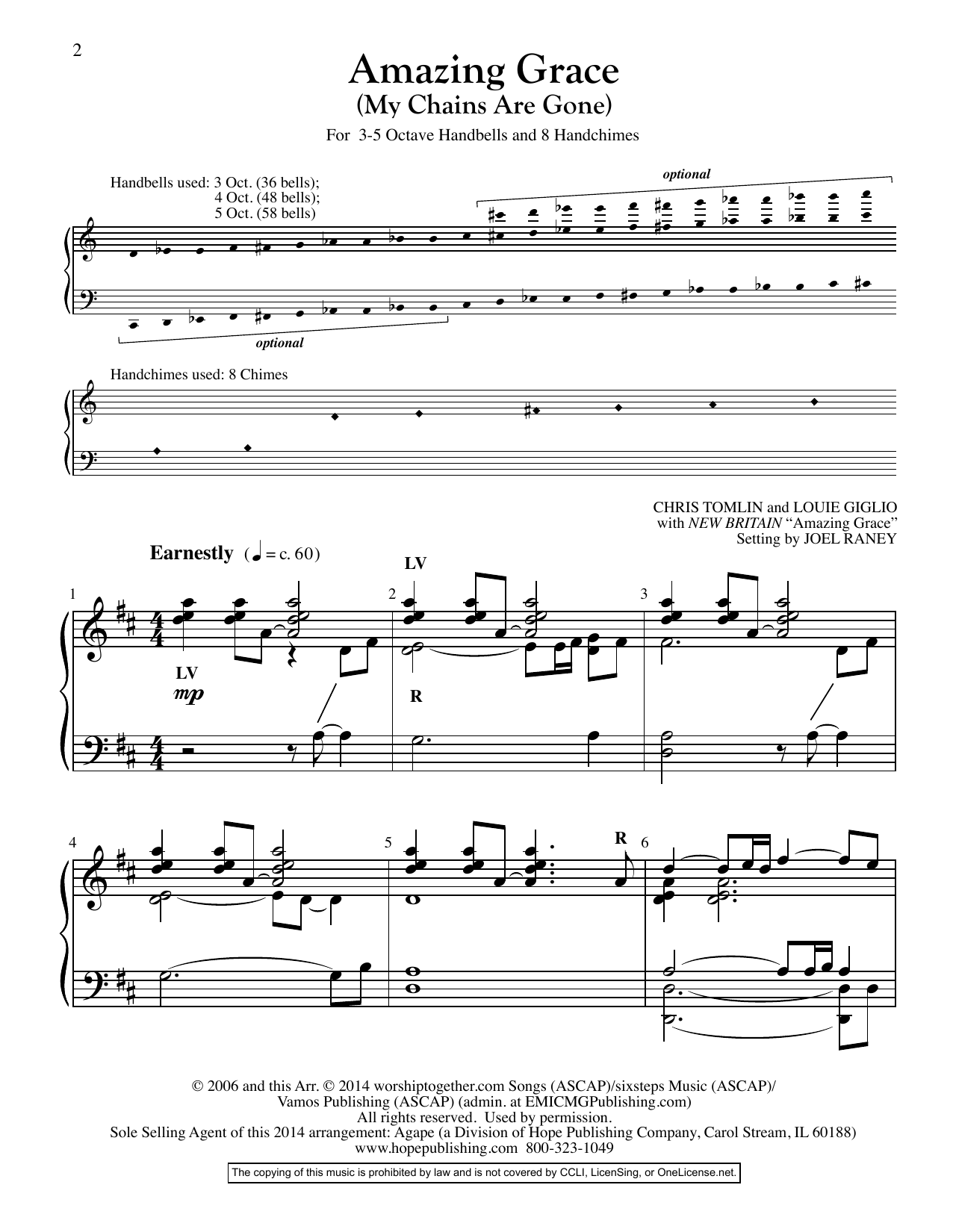 Joel Raney Amazing Grace (My Chains Are Gone) - Handbells sheet music notes and chords arranged for Choir Instrumental Pak
