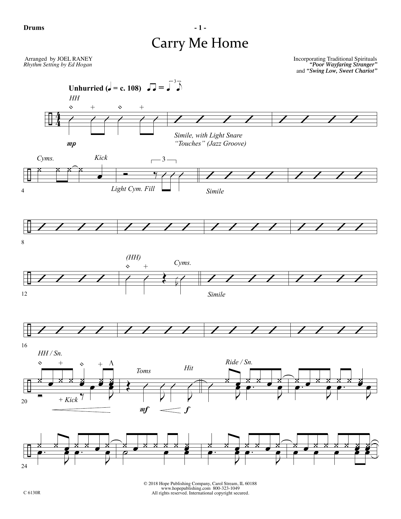 Joel Raney Carry Me Home - Drums sheet music notes and chords arranged for Choir Instrumental Pak