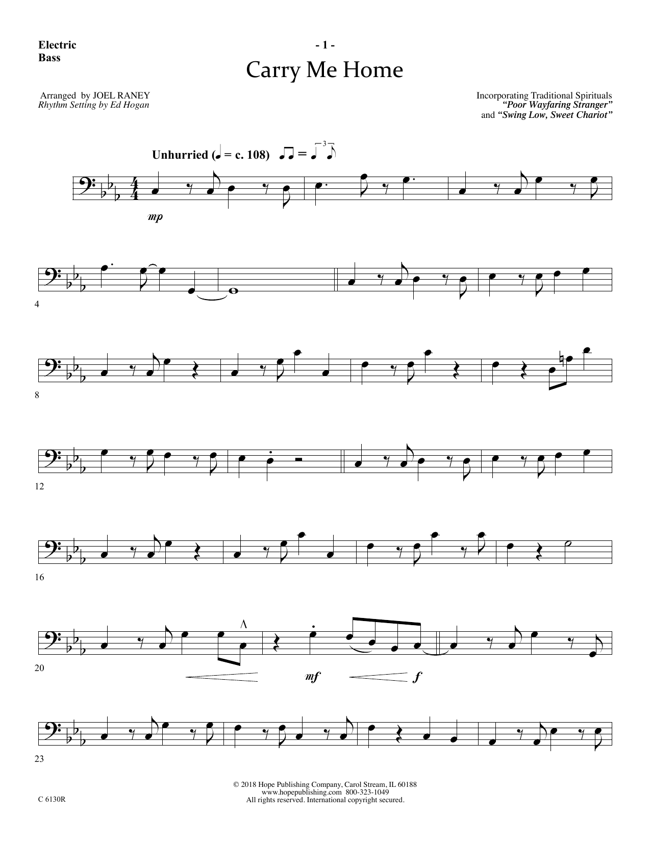 Joel Raney Carry Me Home - Electric Bass sheet music notes and chords arranged for Choir Instrumental Pak