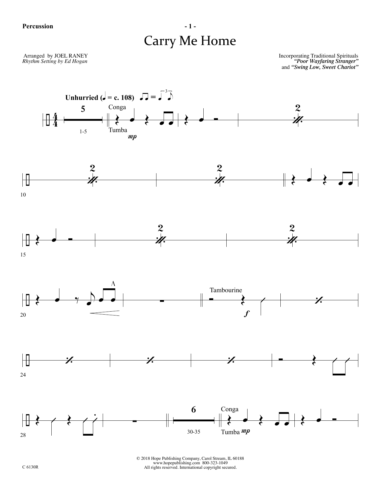Joel Raney Carry Me Home - Percussion sheet music notes and chords arranged for Choir Instrumental Pak