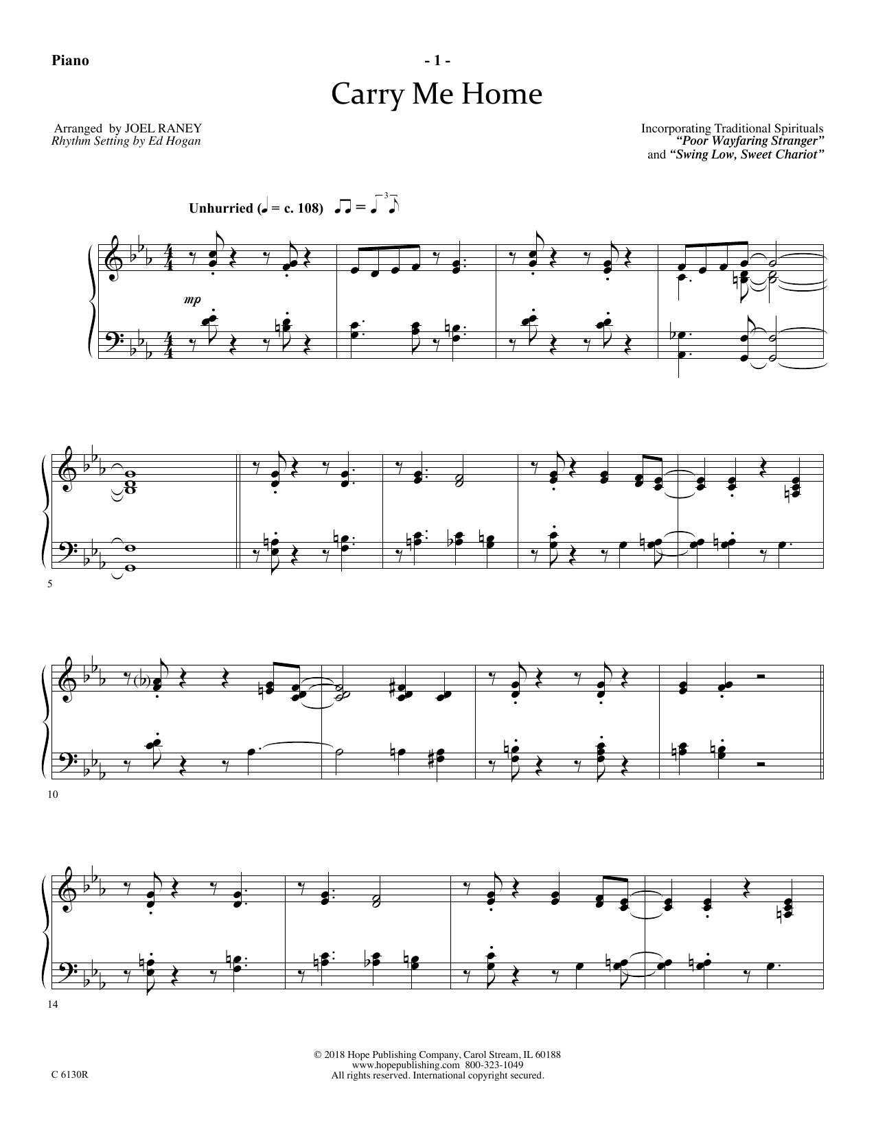 Joel Raney Carry Me Home - Piano sheet music notes and chords arranged for Choir Instrumental Pak