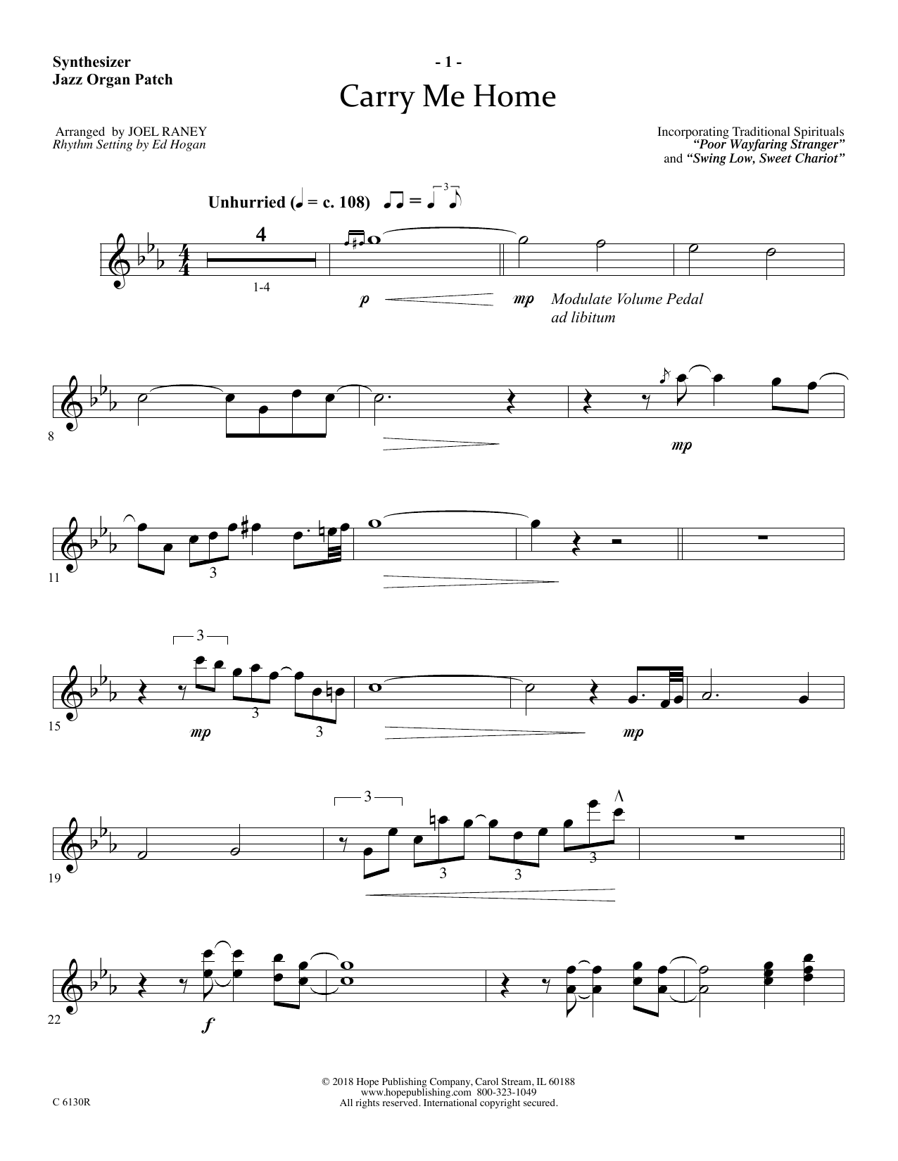 Joel Raney Carry Me Home - Synthesizer sheet music notes and chords arranged for Choir Instrumental Pak