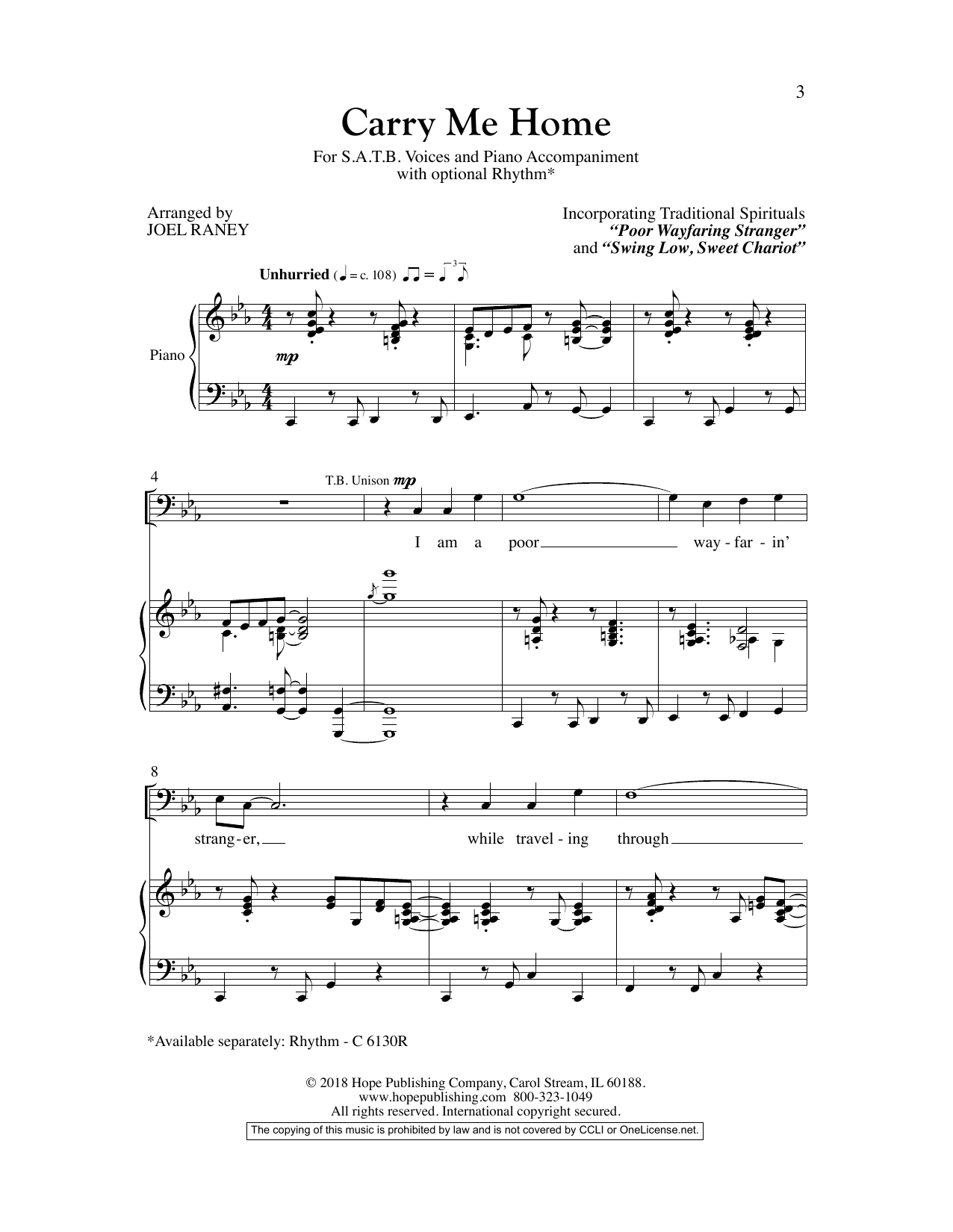 Joel Raney Carry Me Home sheet music notes and chords arranged for SATB Choir