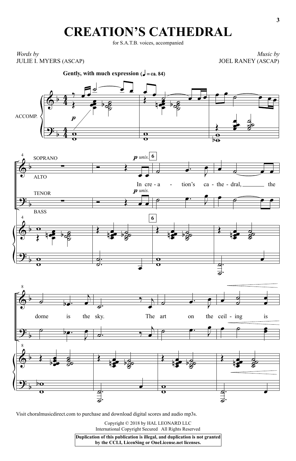 Joel Raney Creation's Cathedral sheet music notes and chords arranged for SATB Choir