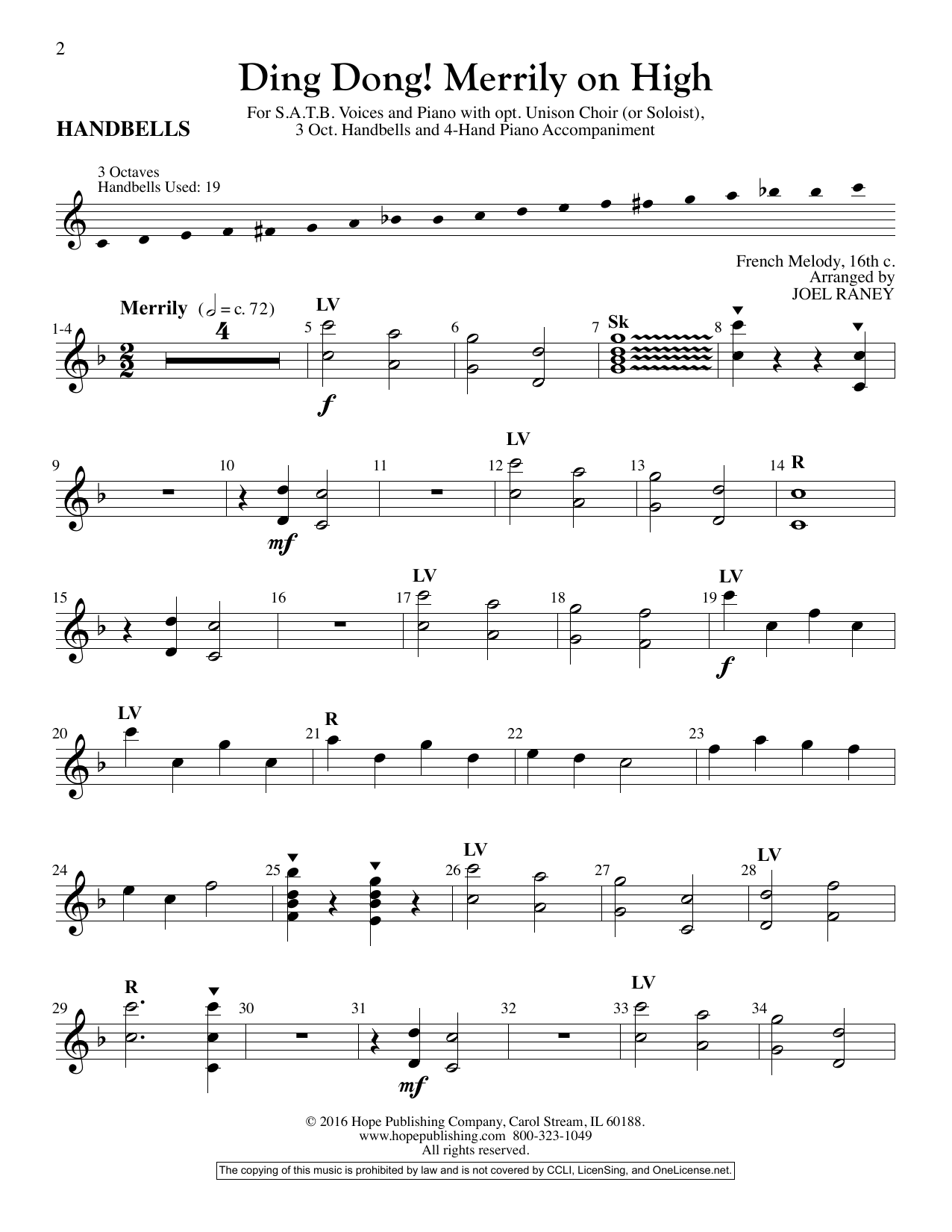 Joel Raney Ding Dong! Merrily On High - Handbells sheet music notes and chords arranged for Choir Instrumental Pak