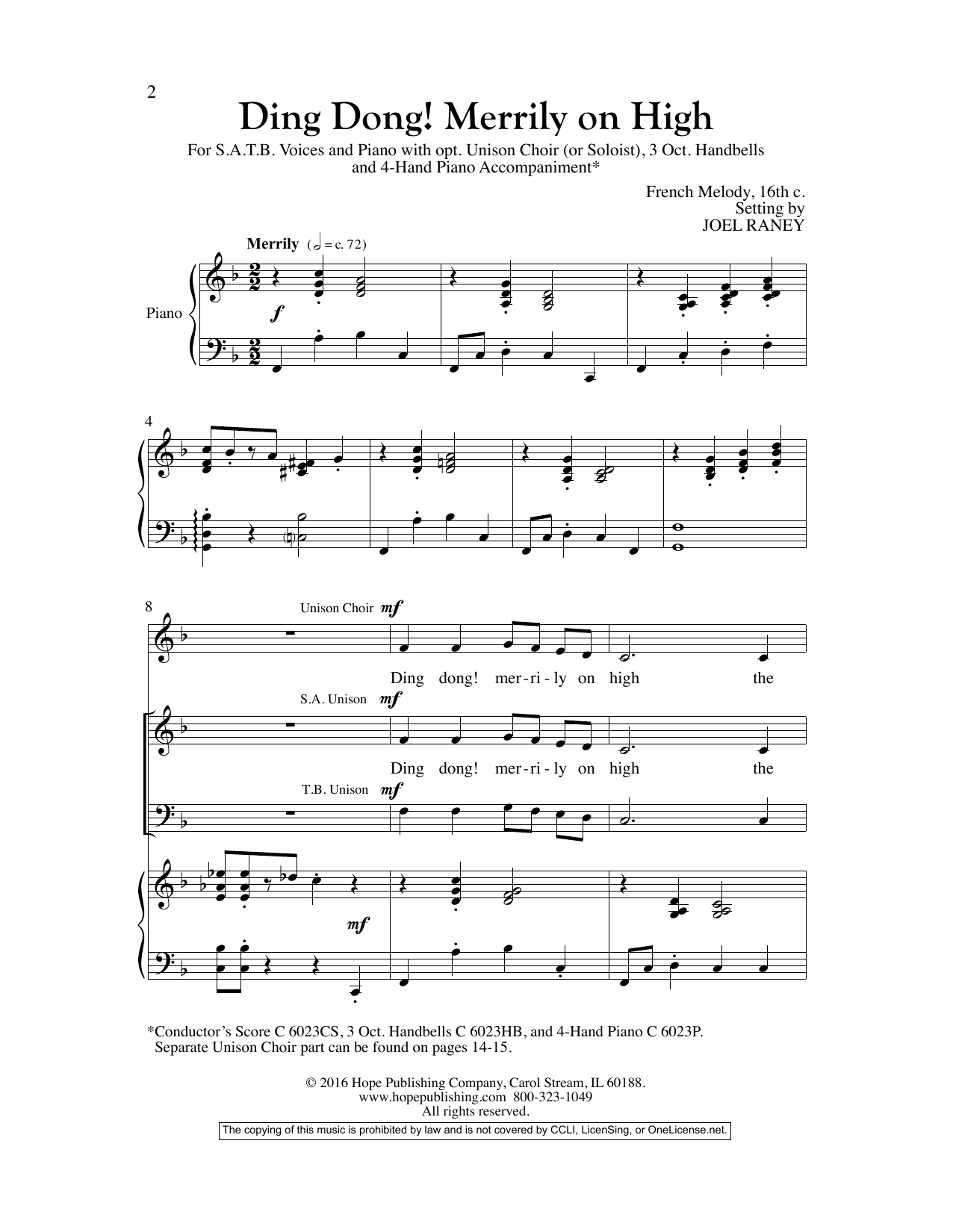 Joel Raney Ding Dong! Merrily On High sheet music notes and chords arranged for SATB Choir
