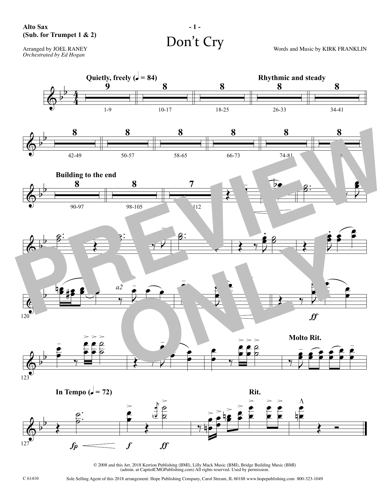 Joel Raney Don't Cry - Alto Sax (sub. Trumpet 2) sheet music notes and chords arranged for Choir Instrumental Pak