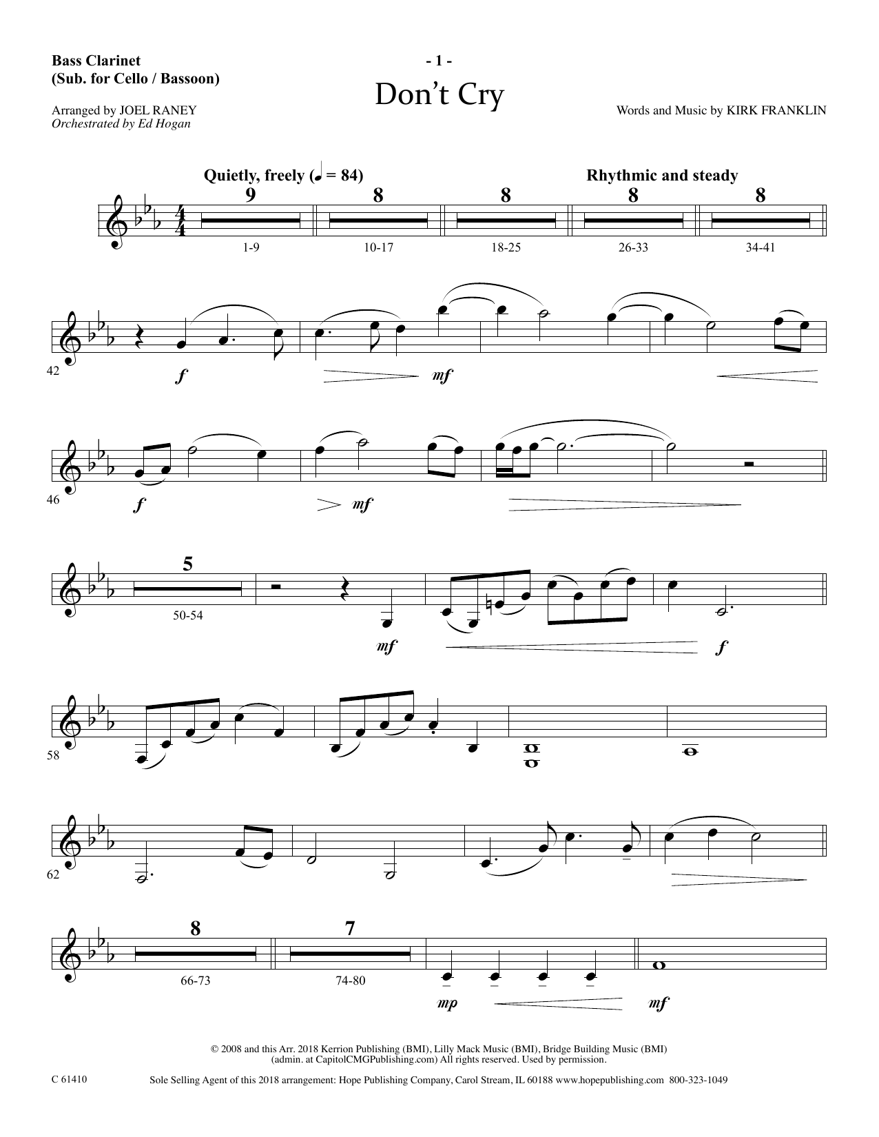 Joel Raney Don't Cry - Bass Clarinet (sub. Cello/Bsn) sheet music notes and chords arranged for Choir Instrumental Pak