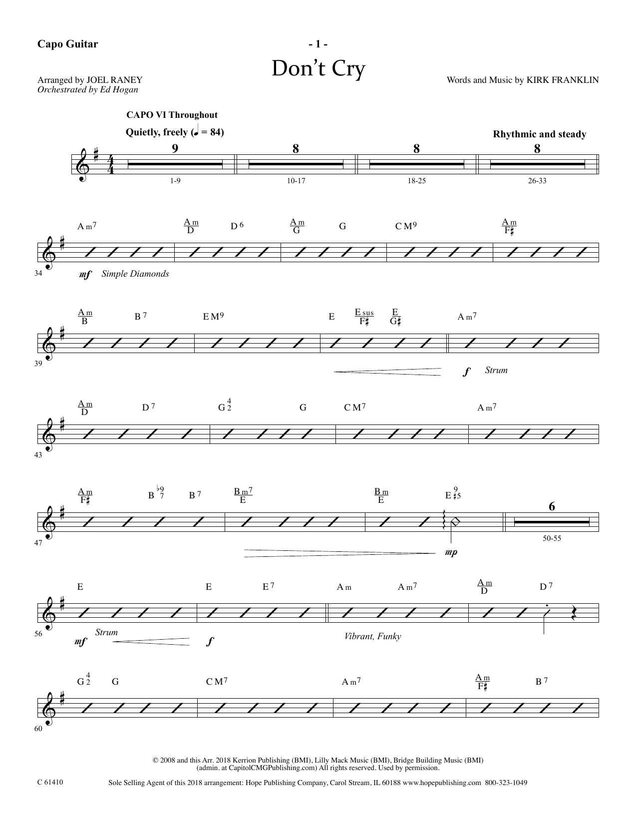Joel Raney Don't Cry - Capo Guitar sheet music notes and chords arranged for Choir Instrumental Pak