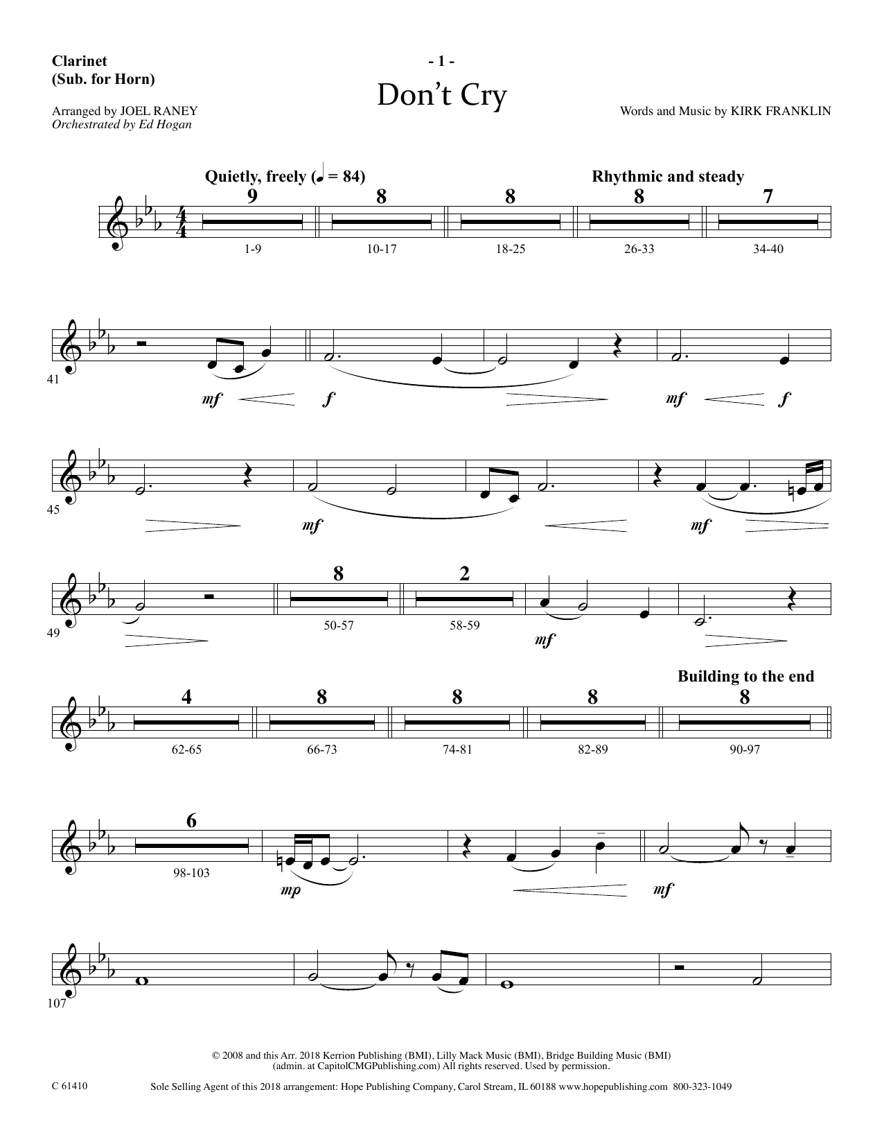 Joel Raney Don't Cry - Clarinet sheet music notes and chords arranged for Choir Instrumental Pak