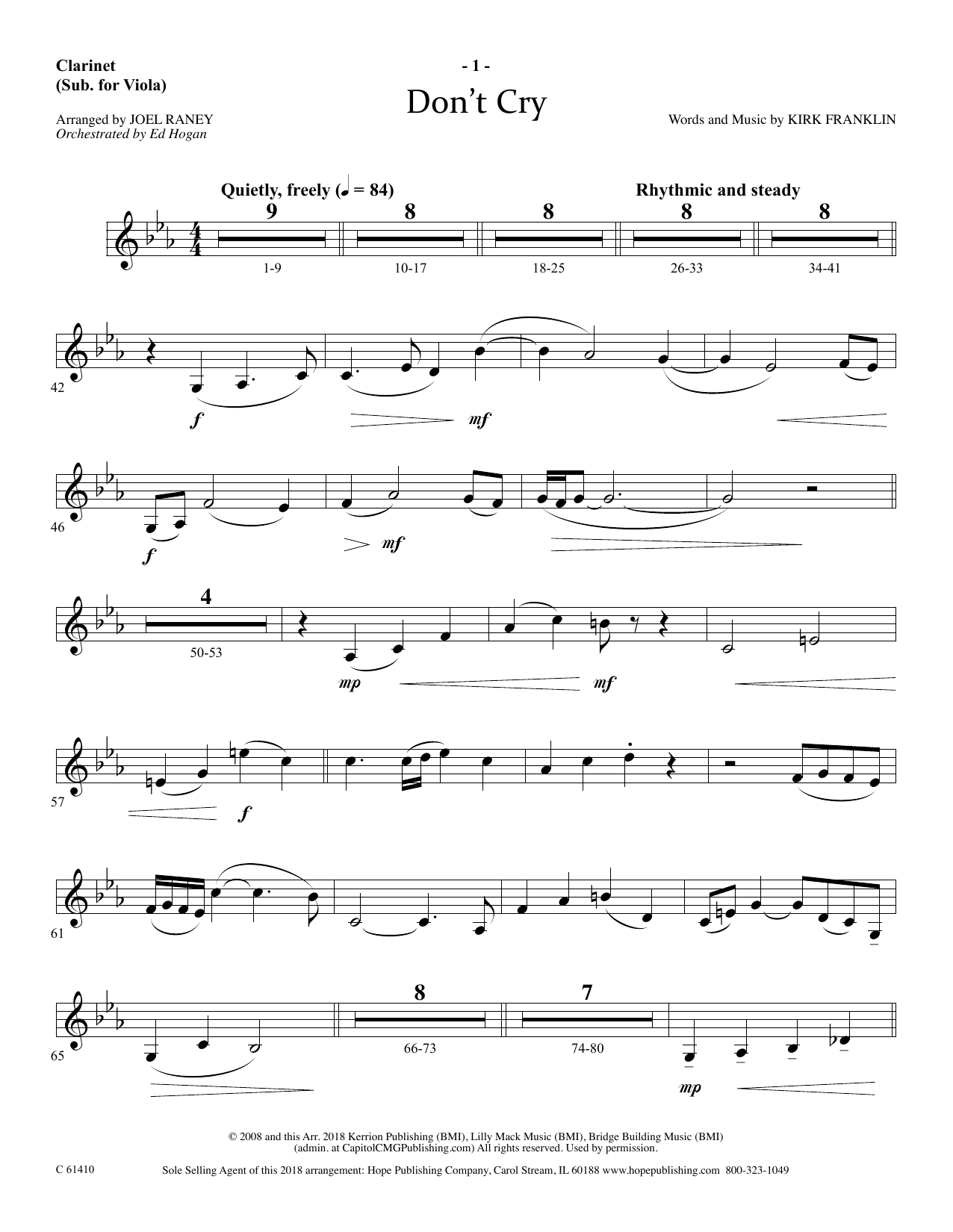 Joel Raney Don't Cry - Clarinet (sub Viola) sheet music notes and chords arranged for Choir Instrumental Pak