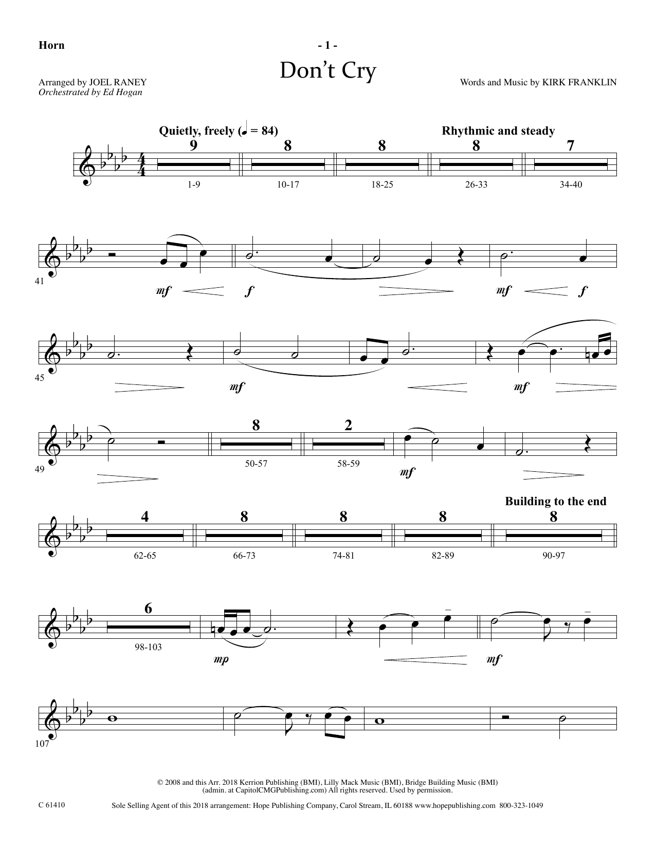 Joel Raney Don't Cry - Flugelhorn Solo sheet music notes and chords arranged for Choir Instrumental Pak
