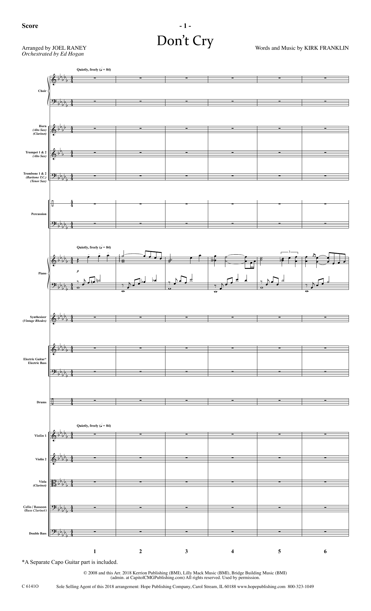 Joel Raney Don't Cry - Full Score sheet music notes and chords arranged for Choir Instrumental Pak