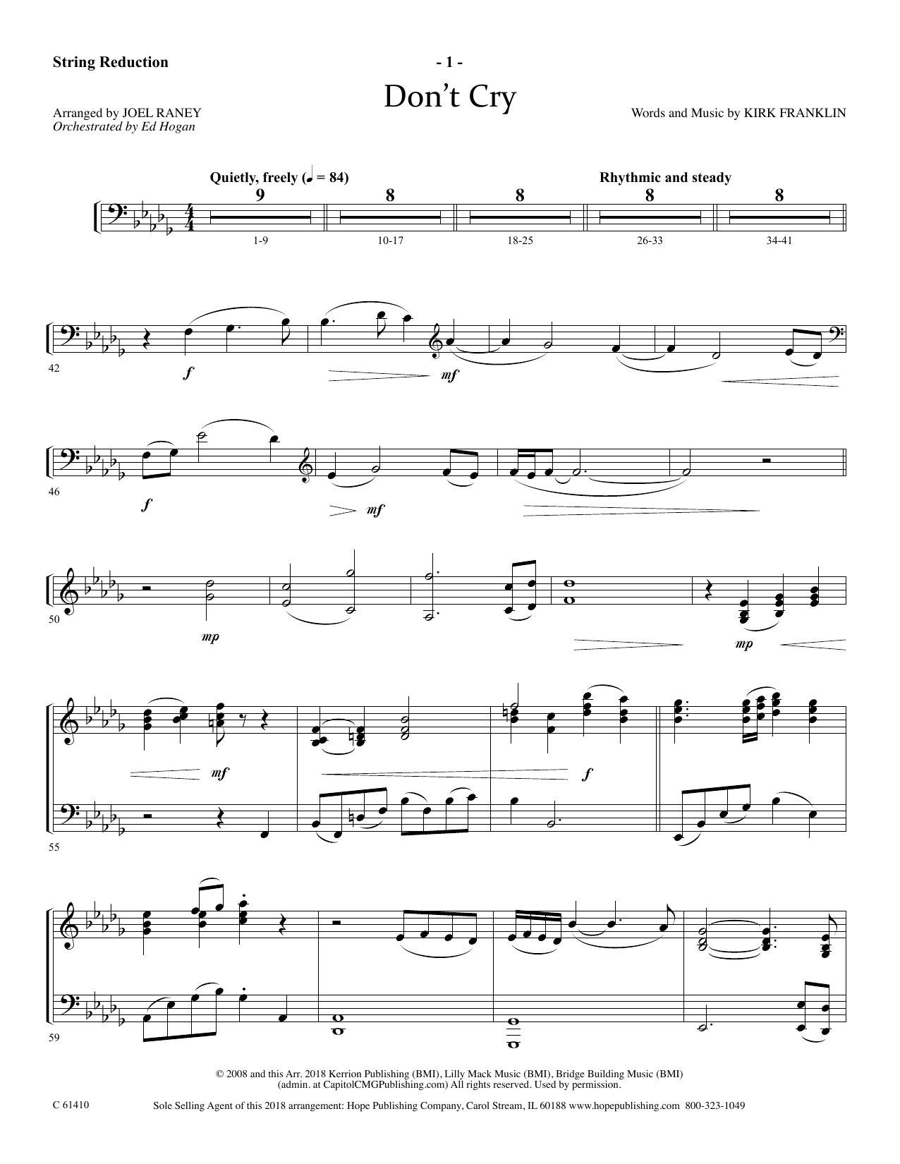 Joel Raney Don't Cry - Keyboard String Reduction sheet music notes and chords arranged for Choir Instrumental Pak