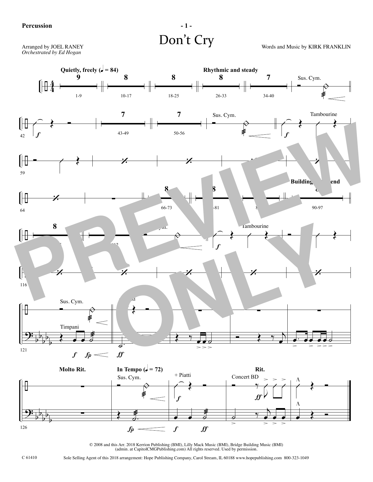 Joel Raney Don't Cry - Percussion sheet music notes and chords arranged for Choir Instrumental Pak