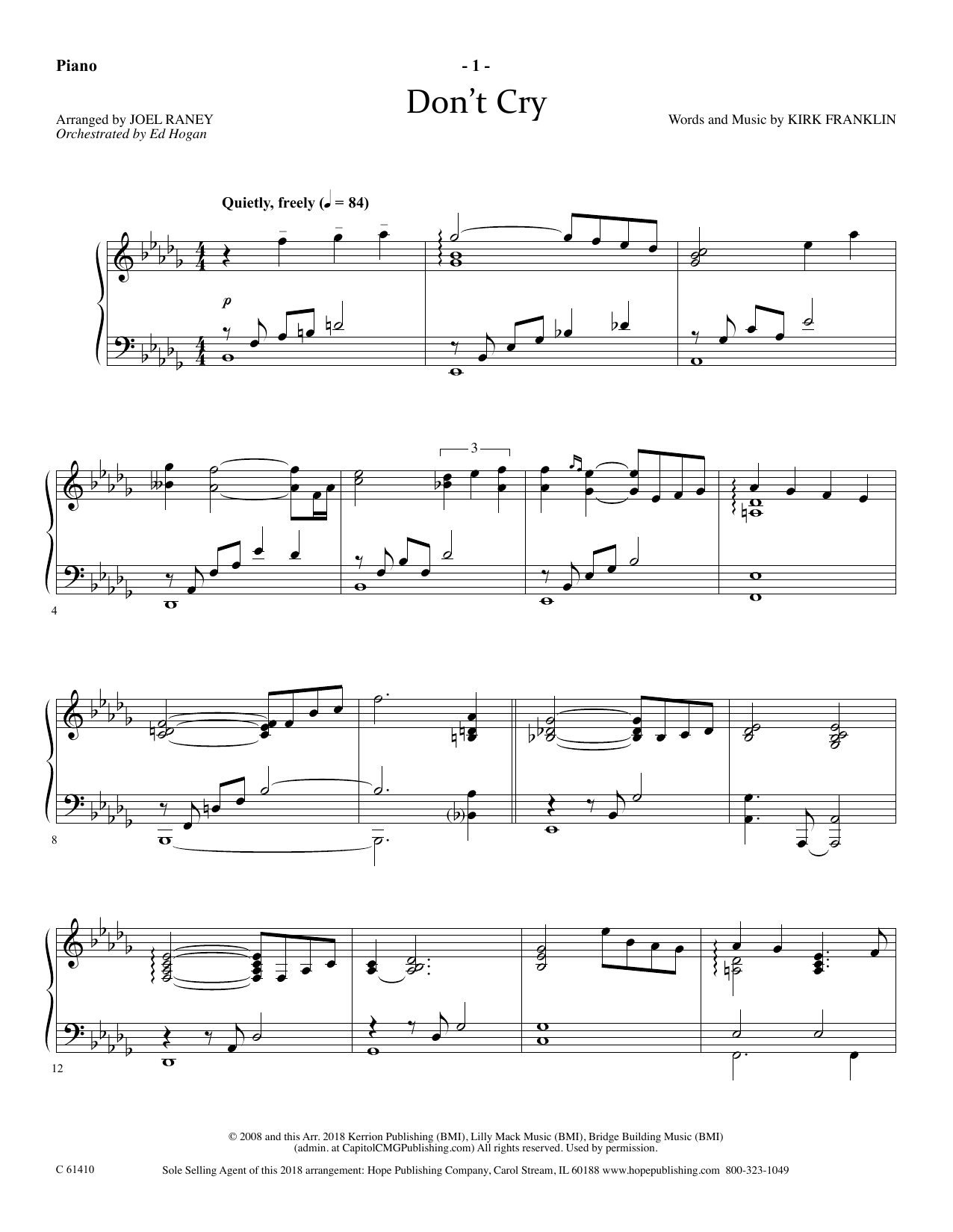 Joel Raney Don't Cry - Piano sheet music notes and chords arranged for Choir Instrumental Pak