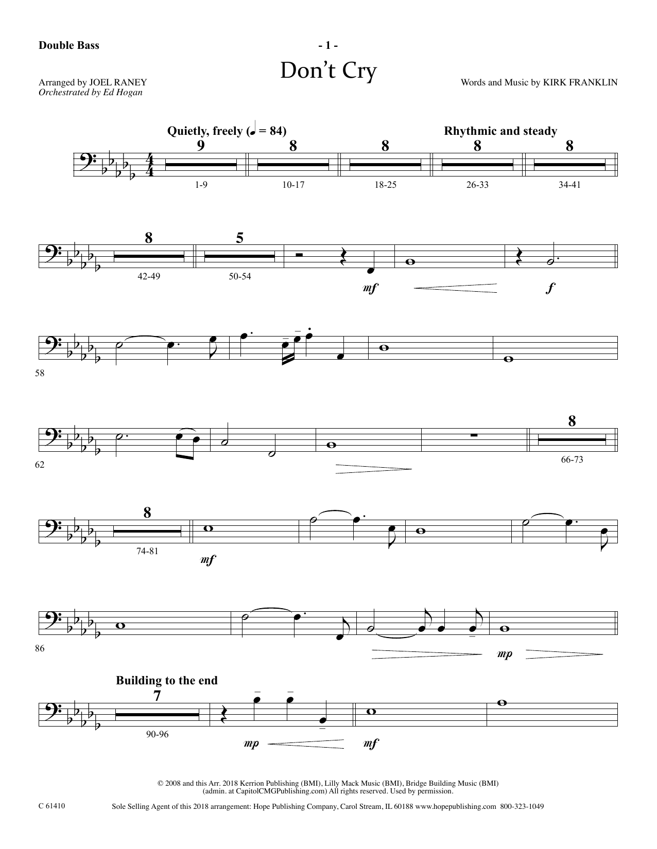 Joel Raney Don't Cry - String Bass sheet music notes and chords arranged for Choir Instrumental Pak