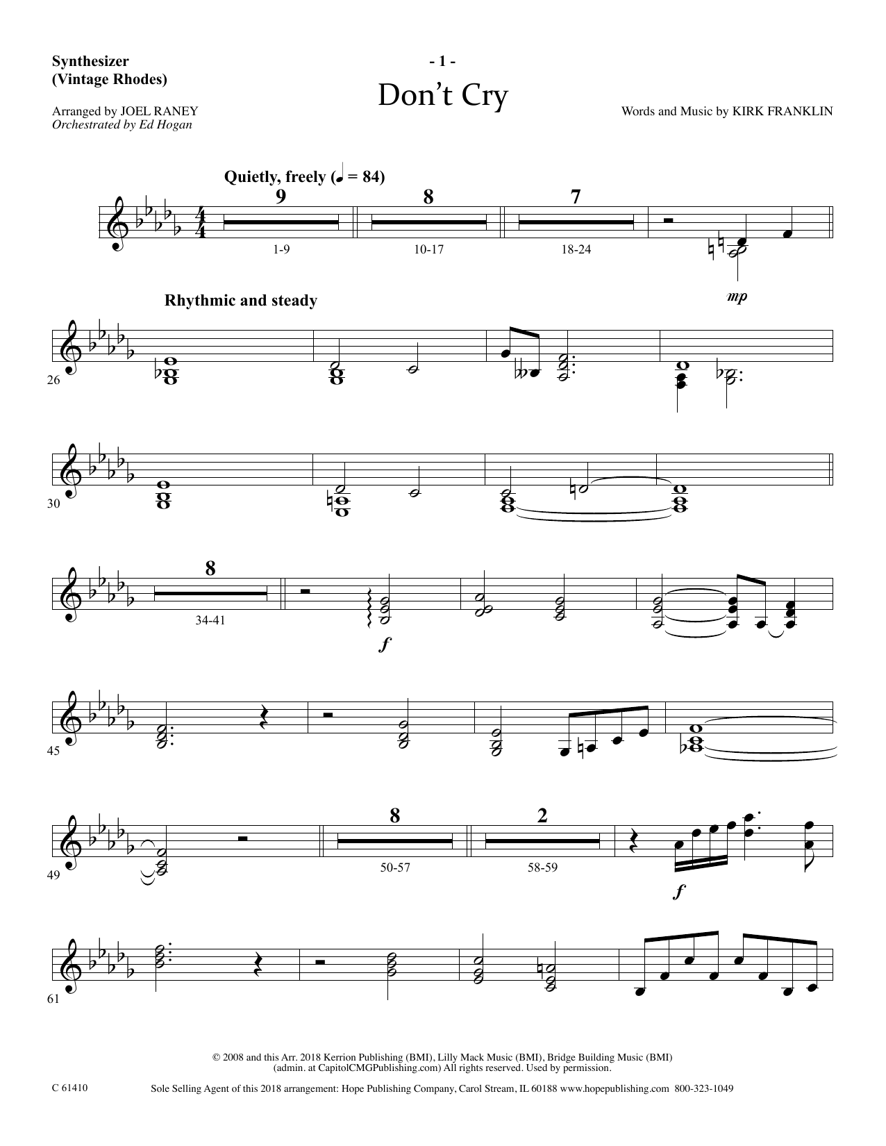Joel Raney Don't Cry - Synthesizer sheet music notes and chords arranged for Choir Instrumental Pak