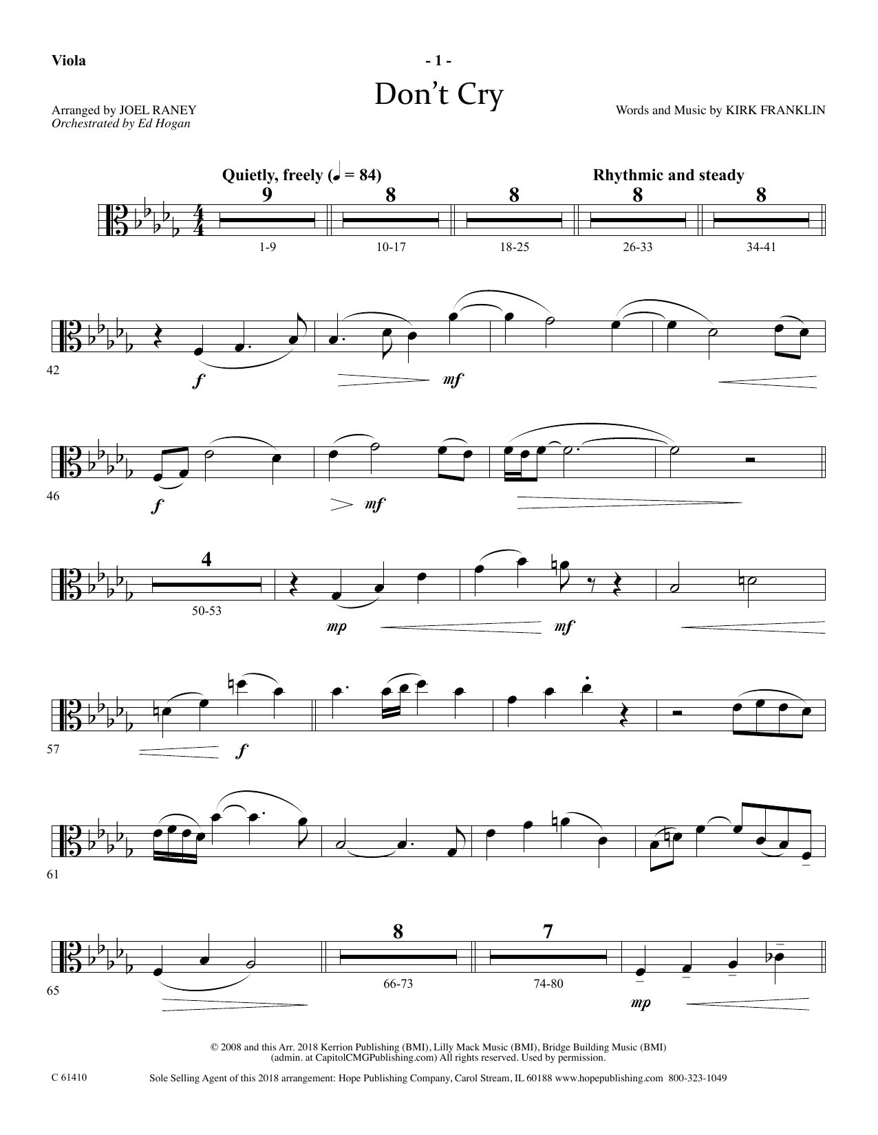 Joel Raney Don't Cry - Viola sheet music notes and chords arranged for Choir Instrumental Pak