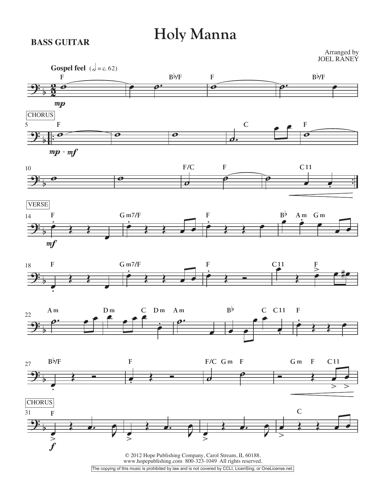Joel Raney Holy Manna - Bass sheet music notes and chords arranged for Choir Instrumental Pak
