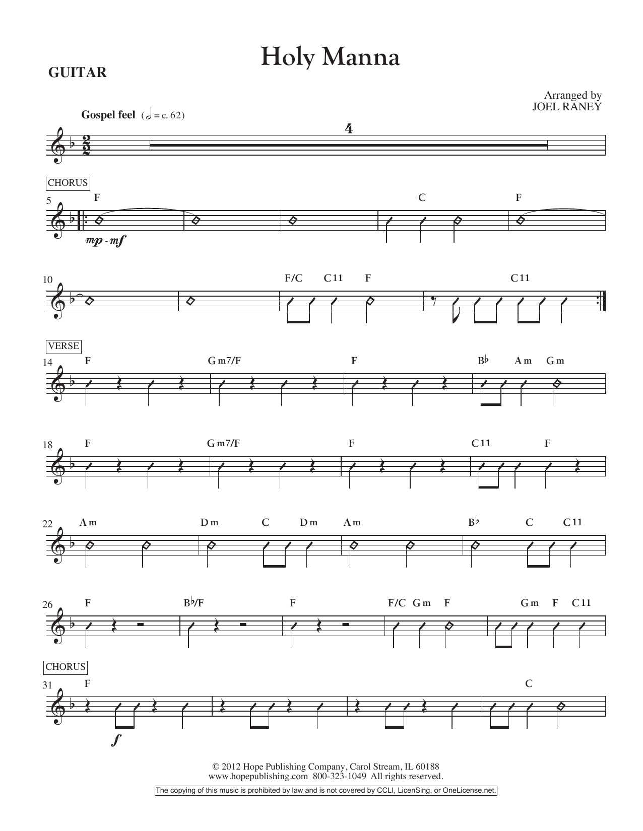 Joel Raney Holy Manna - Guitar sheet music notes and chords arranged for Choir Instrumental Pak