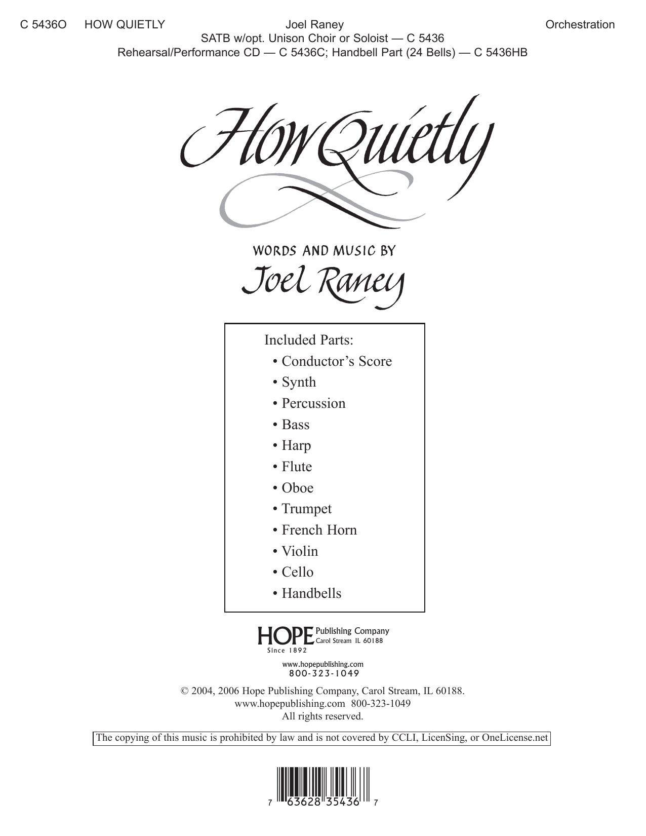 Joel Raney How Quietly - Full Score sheet music notes and chords arranged for Choir Instrumental Pak