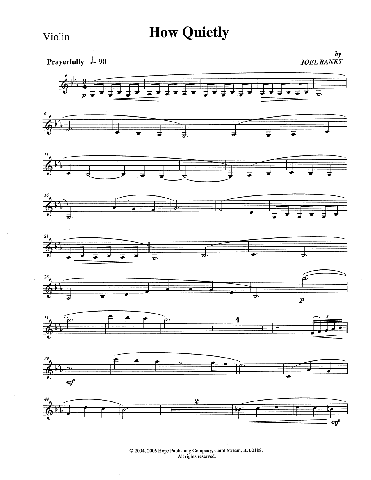 Joel Raney How Quietly - Violin sheet music notes and chords arranged for Choir Instrumental Pak