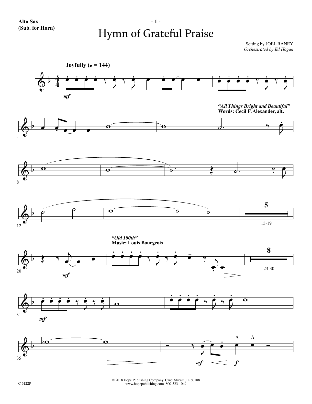 Joel Raney Hymn Of Grateful Praise - Alto Sax (Horn sub.) sheet music notes and chords arranged for Choir Instrumental Pak