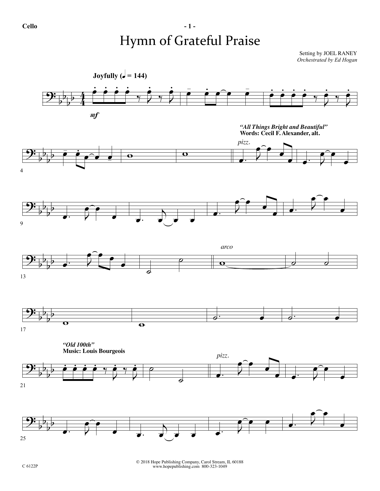 Joel Raney Hymn Of Grateful Praise - Cello sheet music notes and chords arranged for Choir Instrumental Pak