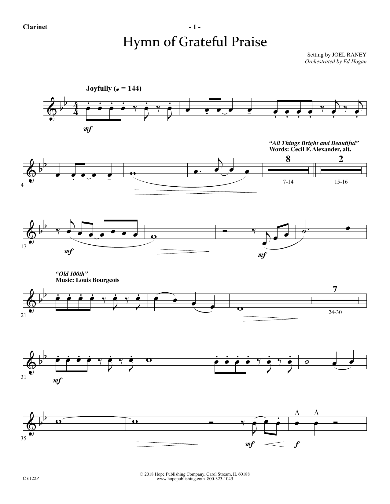 Joel Raney Hymn Of Grateful Praise - Clarinet sheet music notes and chords arranged for Choir Instrumental Pak