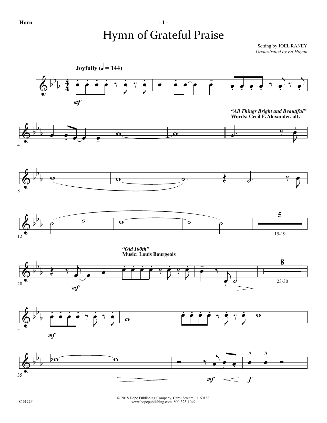 Joel Raney Hymn Of Grateful Praise - Flugelhorn Solo sheet music notes and chords arranged for Choir Instrumental Pak