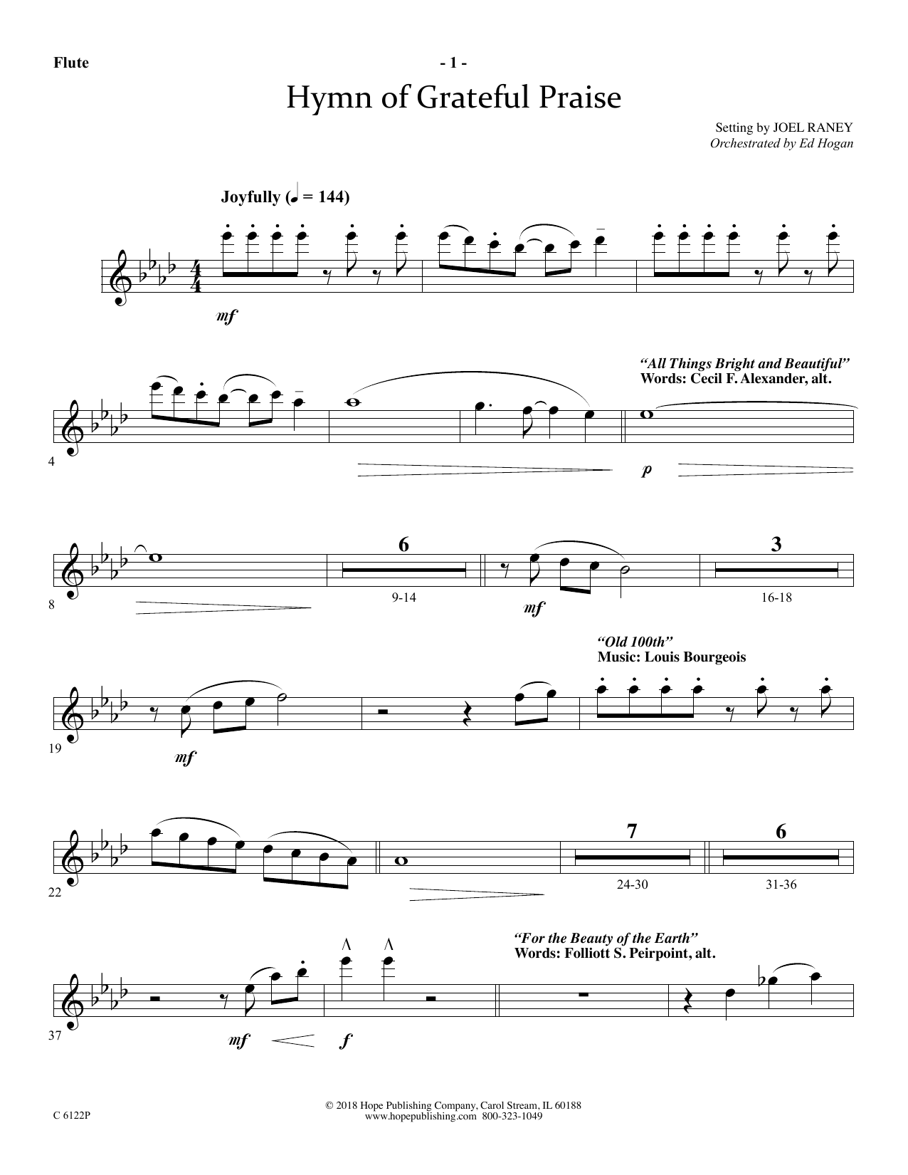 Joel Raney Hymn Of Grateful Praise - Flute sheet music notes and chords arranged for Choir Instrumental Pak