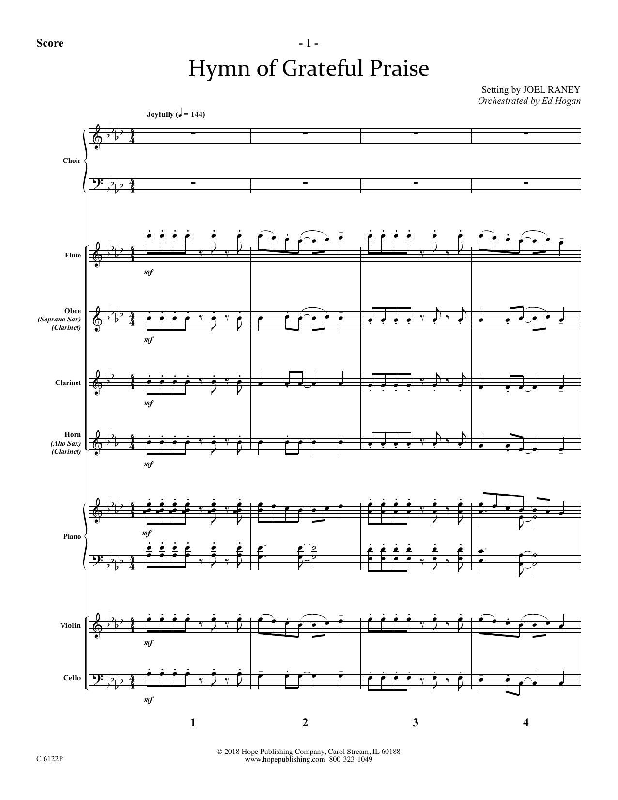 Joel Raney Hymn Of Grateful Praise - Full Score sheet music notes and chords arranged for Choir Instrumental Pak