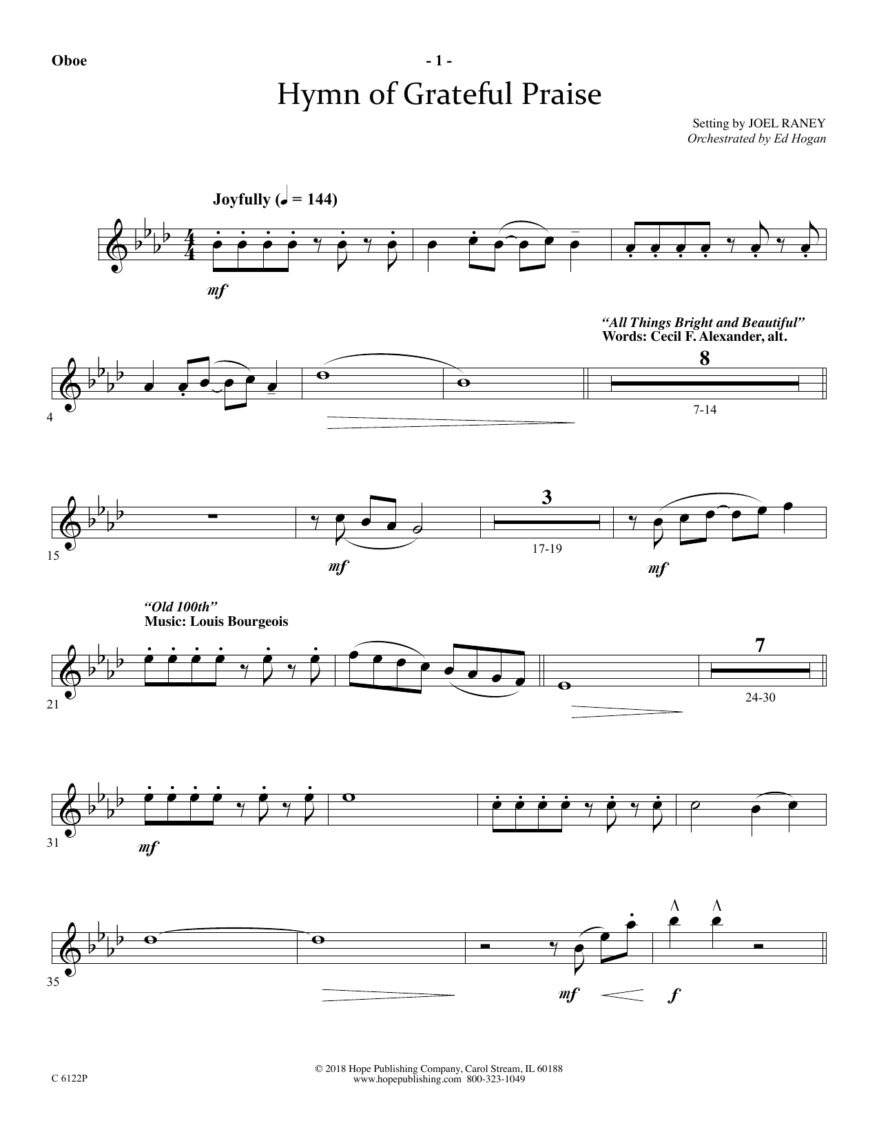 Joel Raney Hymn Of Grateful Praise - Oboe sheet music notes and chords arranged for Choir Instrumental Pak