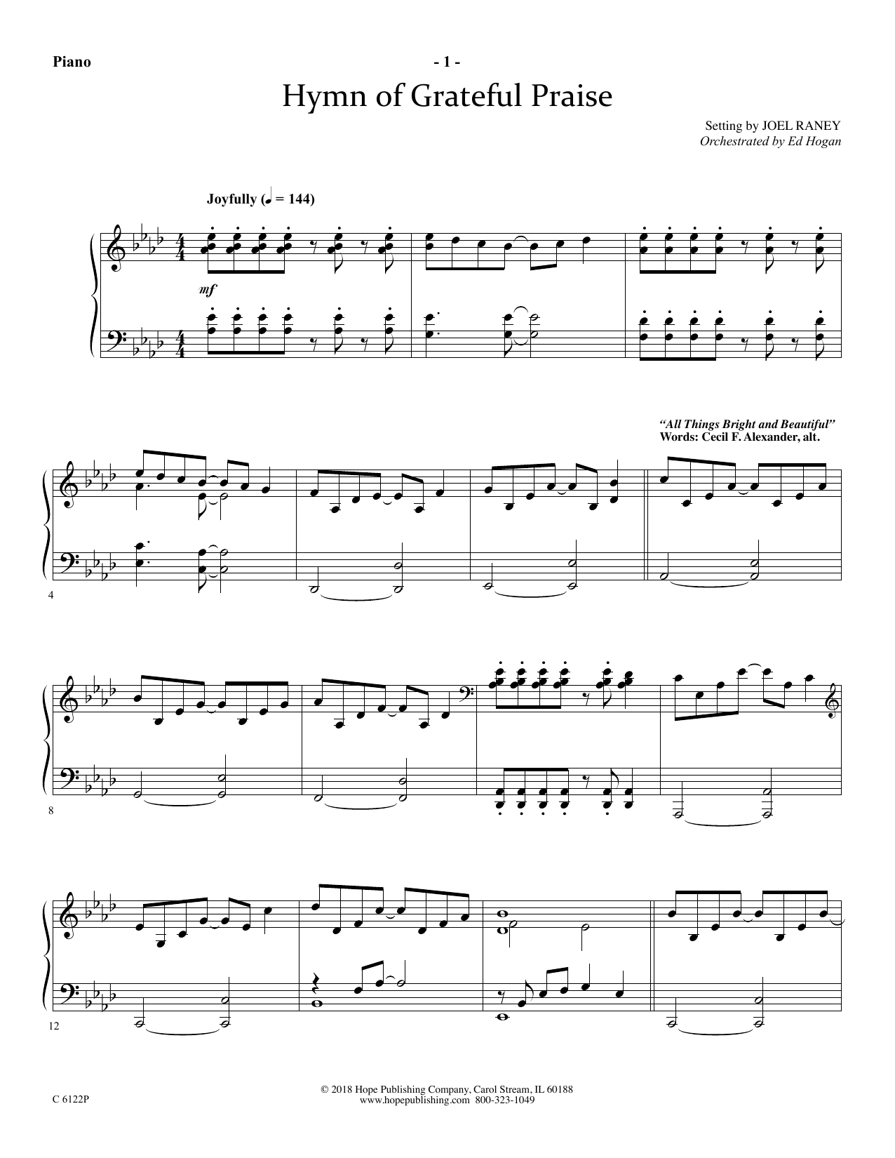 Joel Raney Hymn Of Grateful Praise - Piano sheet music notes and chords arranged for Choir Instrumental Pak