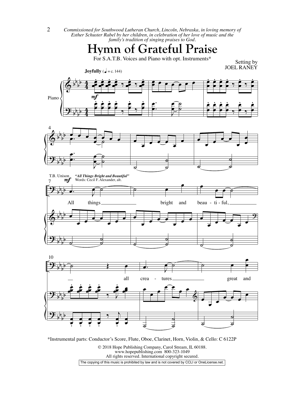 Joel Raney Hymn Of Grateful Praise sheet music notes and chords arranged for SATB Choir