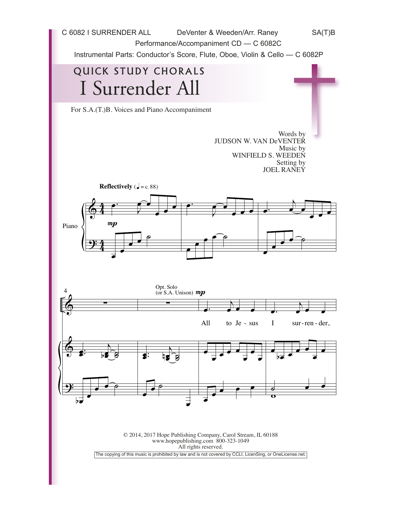 Joel Raney I Surrender All sheet music notes and chords arranged for SATB Choir