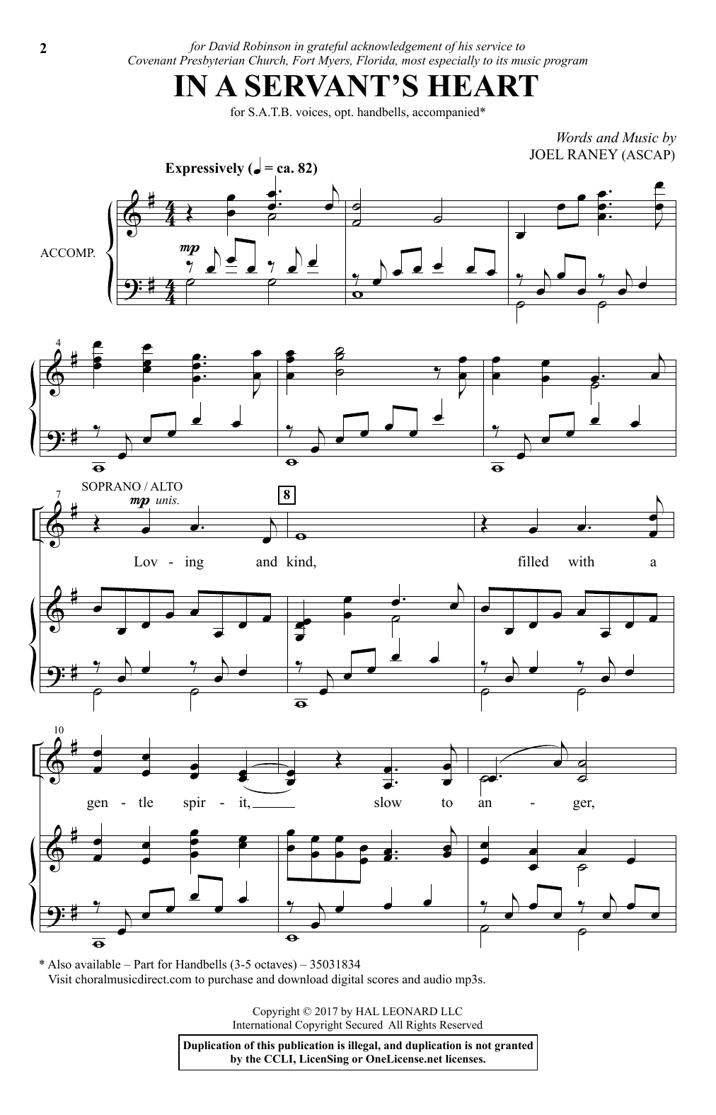 Joel Raney In A Servant's Heart sheet music notes and chords arranged for SATB Choir