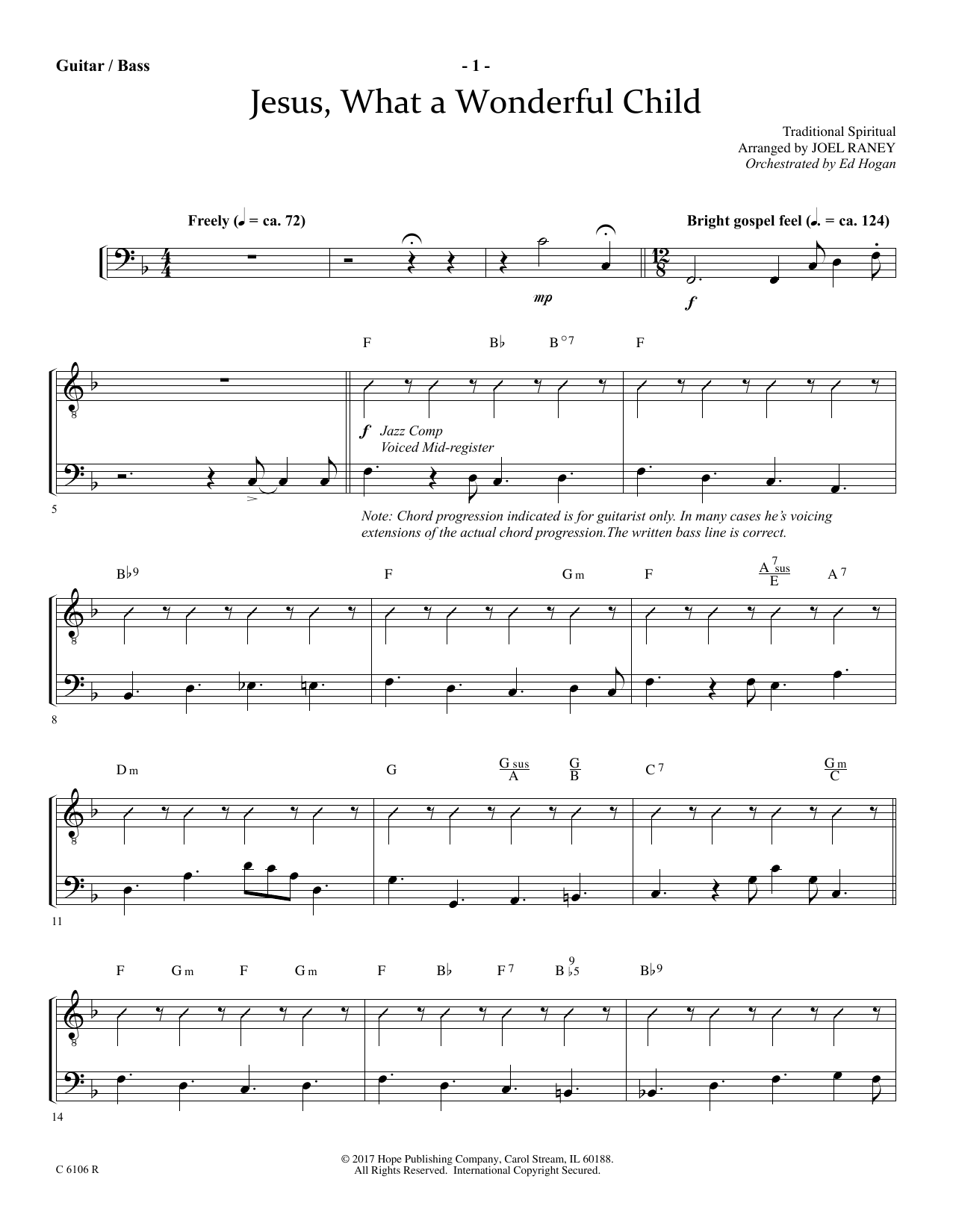Joel Raney Jesus, What a Wonderful Child - Acoustic Guitar/Electric Bass sheet music notes and chords arranged for Choir Instrumental Pak