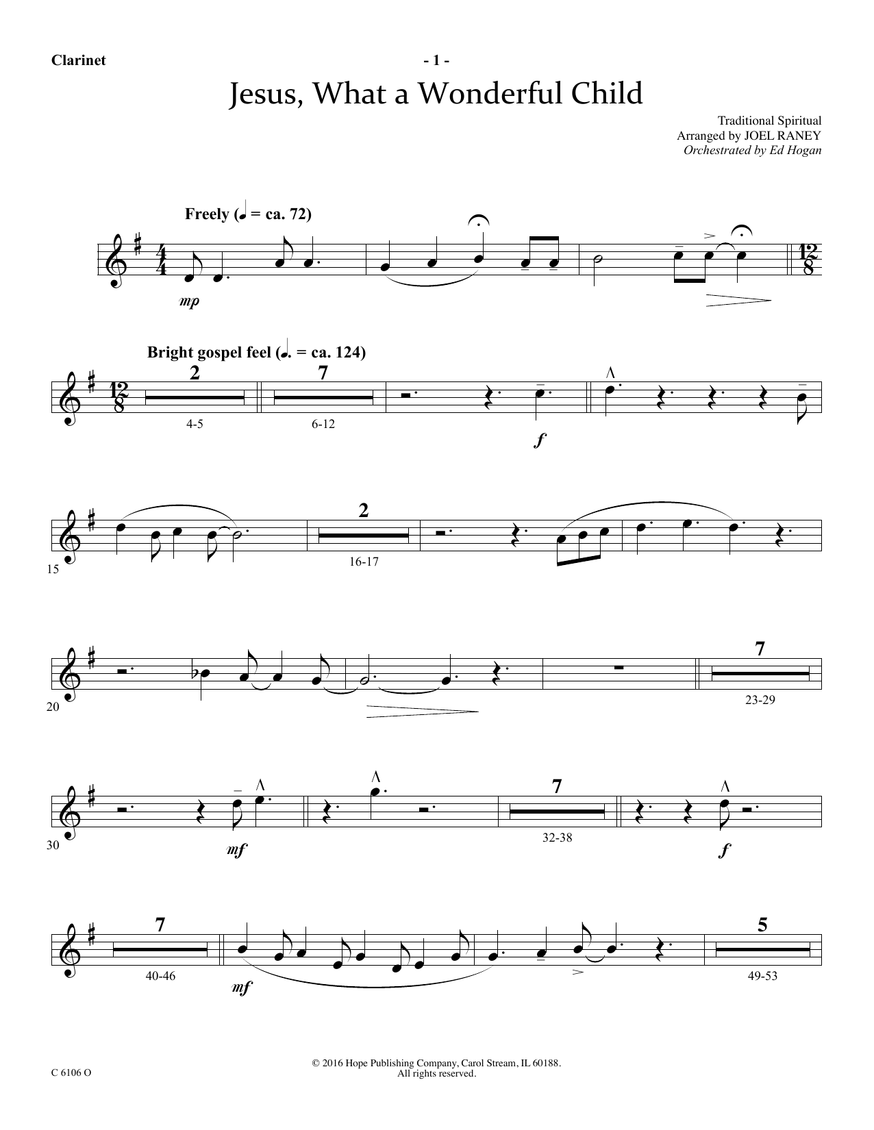 Joel Raney Jesus, What a Wonderful Child - Clarinet sheet music notes and chords arranged for Choir Instrumental Pak
