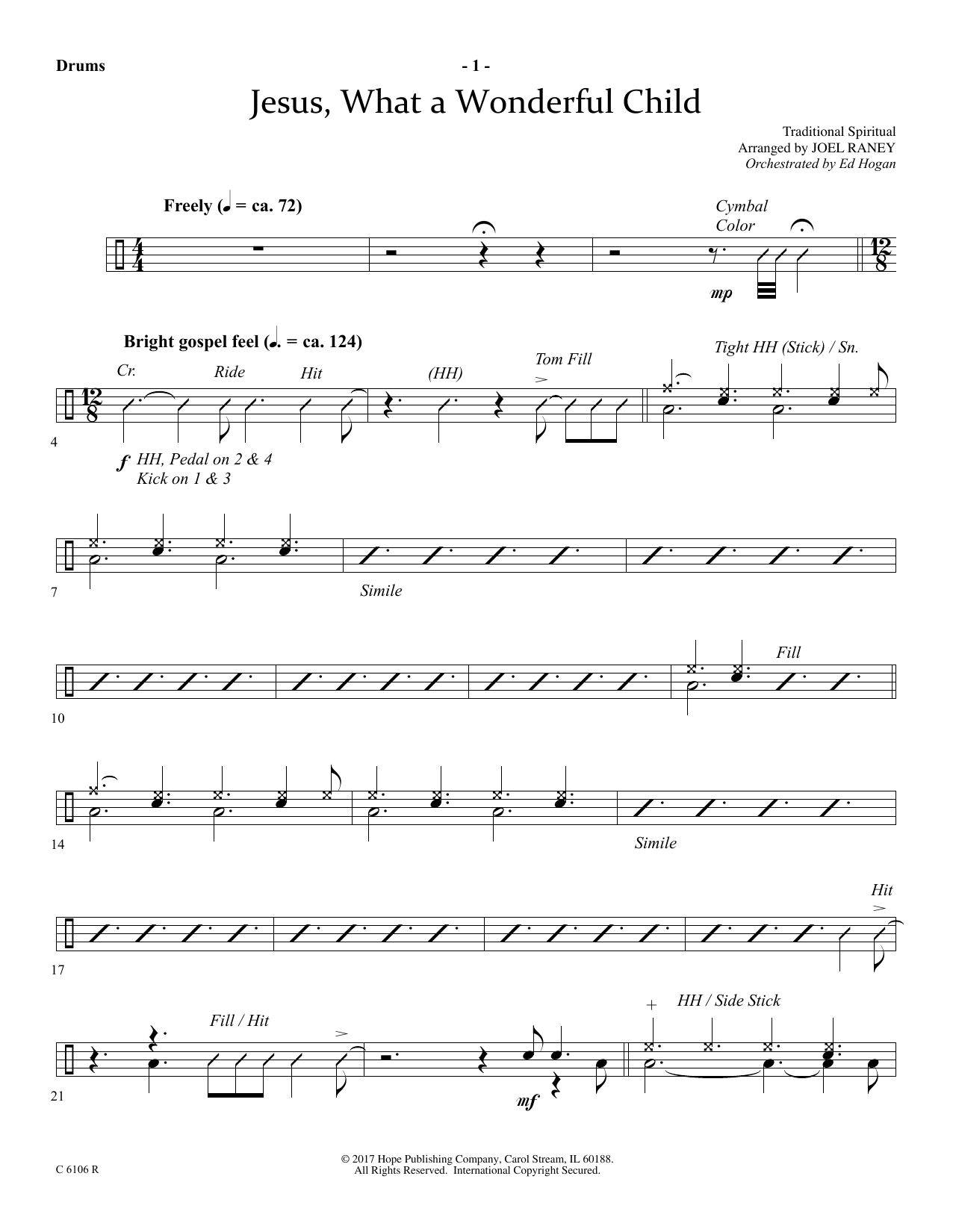 Joel Raney Jesus, What a Wonderful Child - Drums sheet music notes and chords arranged for Choir Instrumental Pak