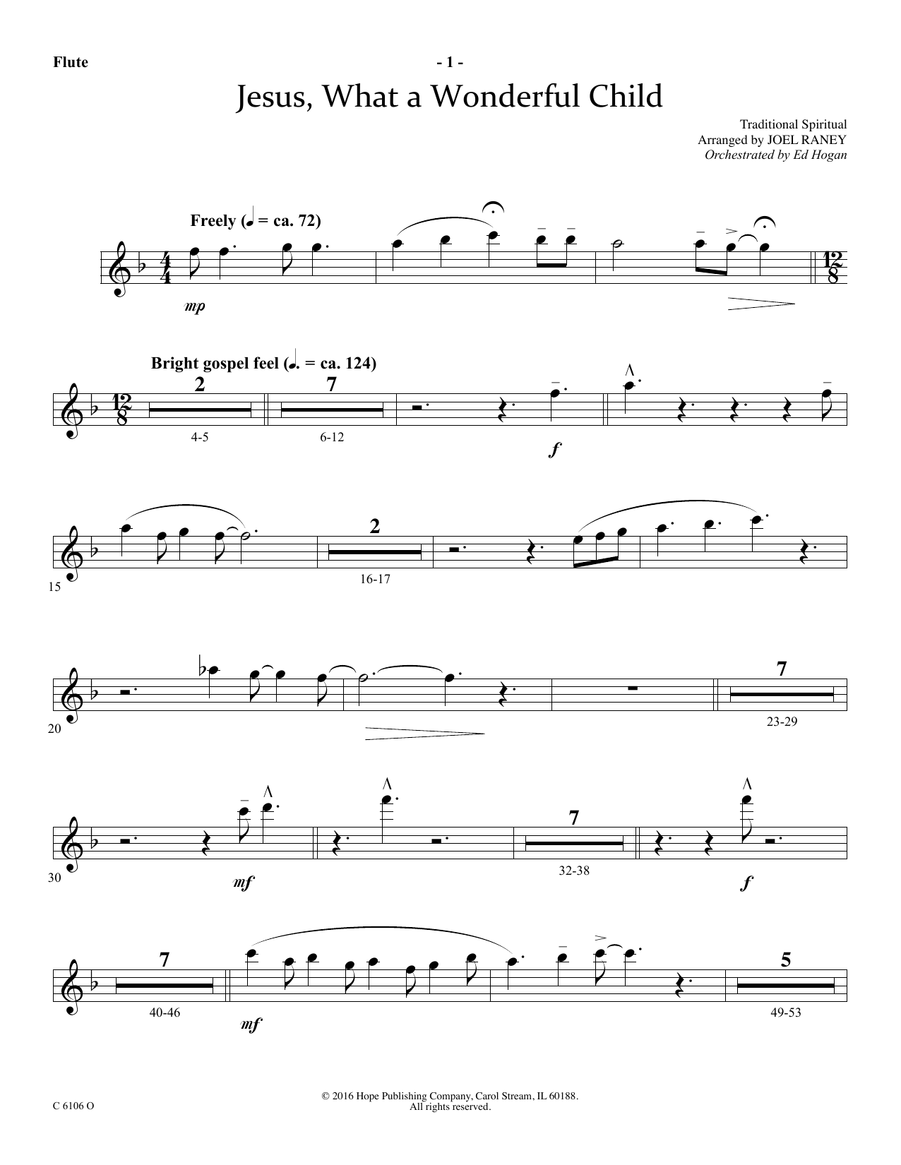 Joel Raney Jesus, What a Wonderful Child - Flute sheet music notes and chords arranged for Choir Instrumental Pak