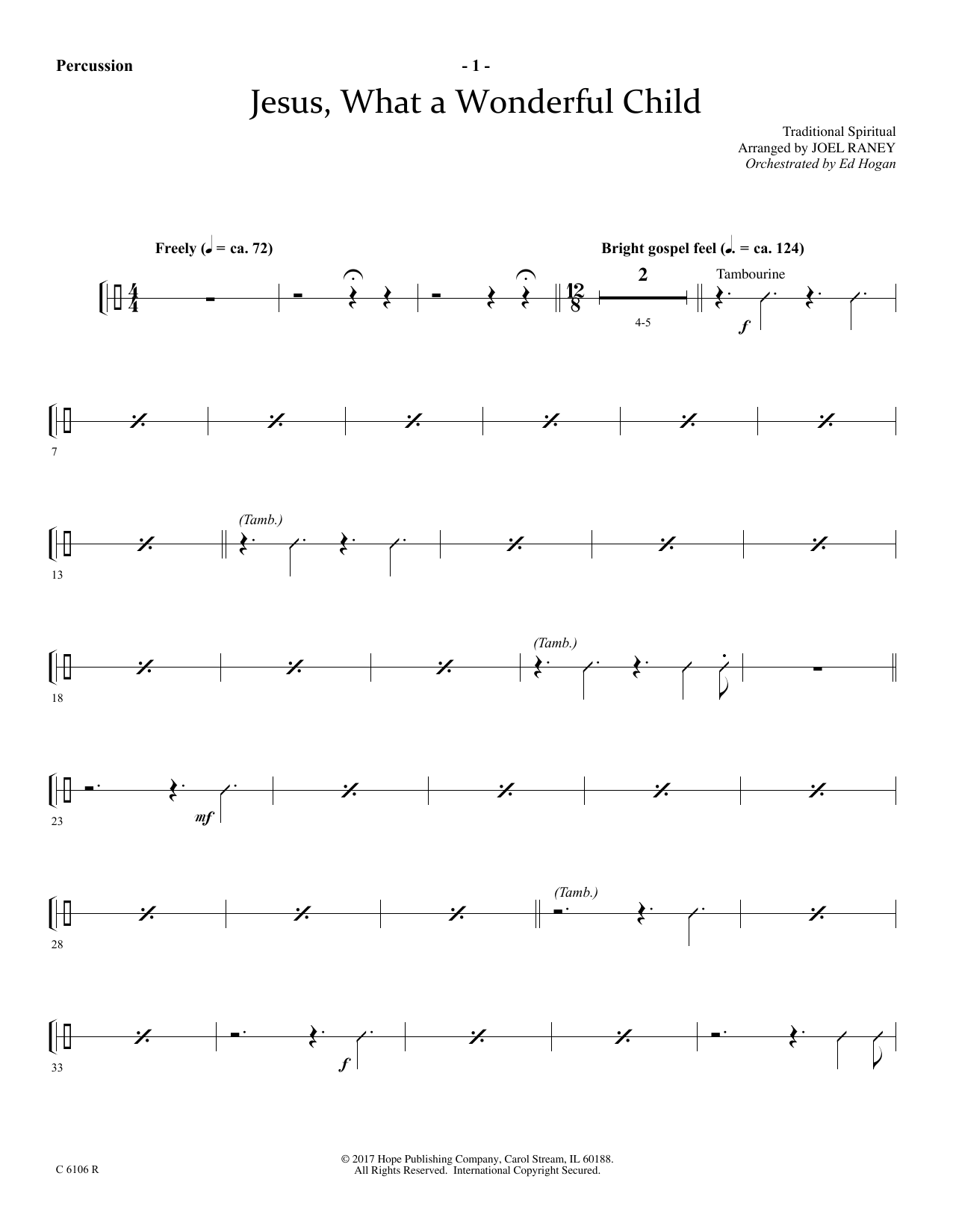 Joel Raney Jesus, What a Wonderful Child - Percussion sheet music notes and chords arranged for Choir Instrumental Pak