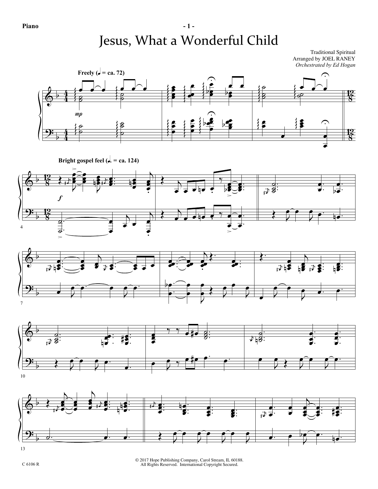 Joel Raney Jesus, What a Wonderful Child - Piano sheet music notes and chords arranged for Choir Instrumental Pak