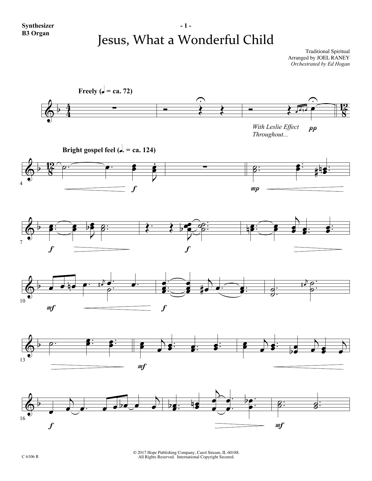 Joel Raney Jesus, What a Wonderful Child - Synthesizer sheet music notes and chords arranged for Choir Instrumental Pak