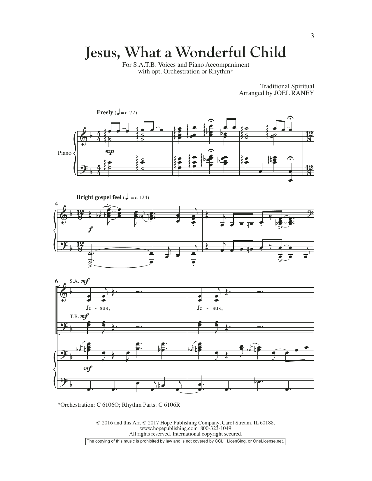 Joel Raney Jesus, What a Wonderful Child sheet music notes and chords arranged for SATB Choir