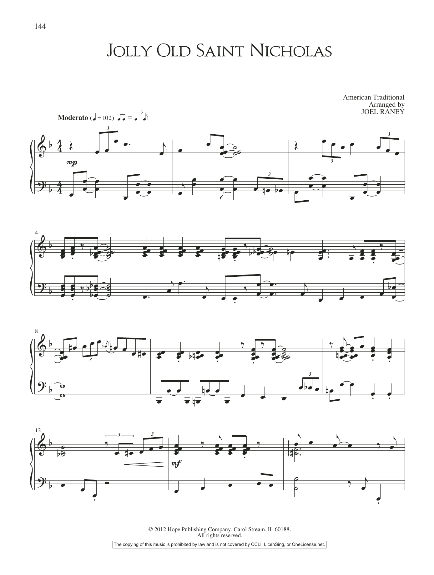 Joel Raney Jolly Old Saint Nicholas sheet music notes and chords arranged for Piano Solo