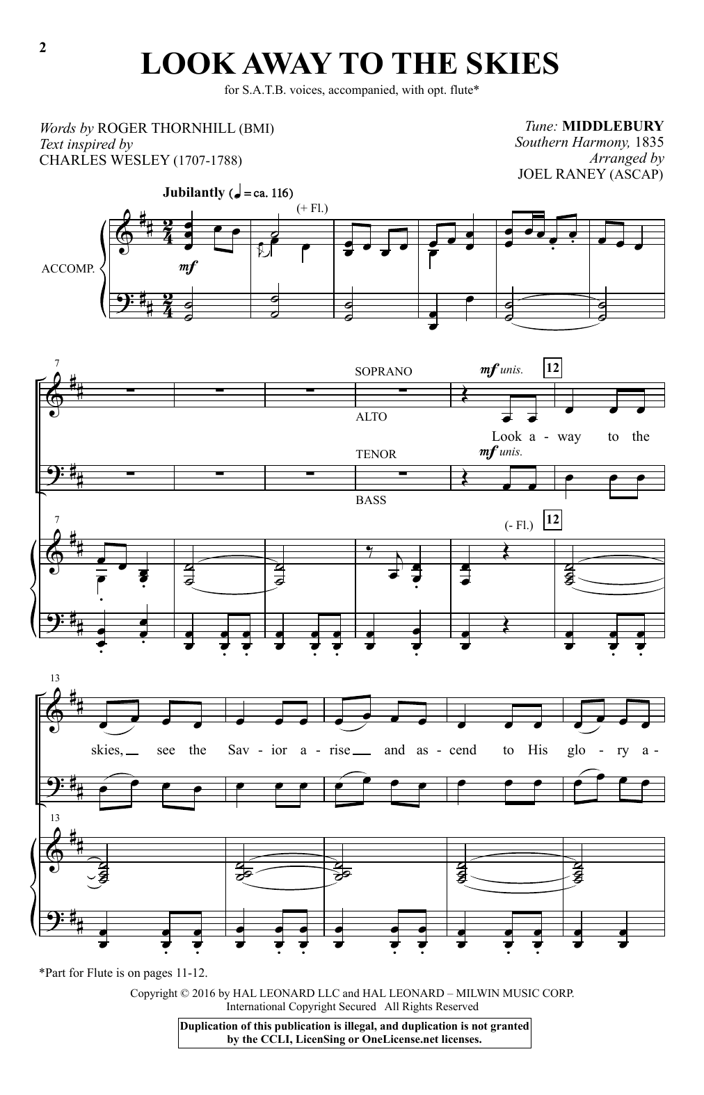 Joel Raney Look Away To The Skies sheet music notes and chords arranged for SATB Choir